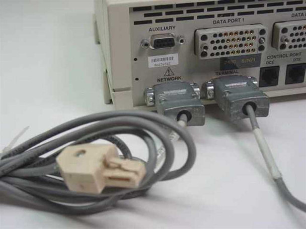 ADC Kentrox 78761 DataSmart T1 Add/Drop — rear panel and cable detail showing Network and Terminal DB-25 cables with loopback adapter
