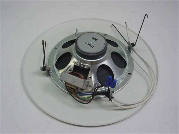 TOA PC-671RV ceiling speaker – bottom view of Lowell 8CW driver with TLM-70 transformer and color-coded wiring leads