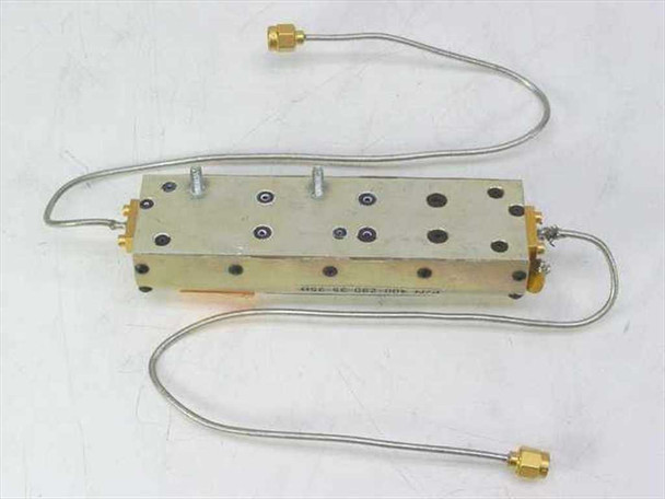 LCF Enterprises A017 RF Power Amplifier top/bottom view showing machined aluminum housing with mounting holes and partial label reading 405E-6E-0E2-00L