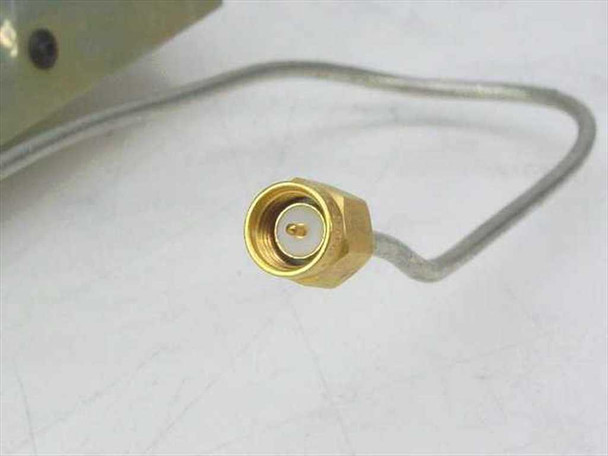 Close-up of SMA-M semi-rigid coaxial connector on LCF Enterprises A017 RF Power Amplifier showing gold center pin and precision threaded coupling nut