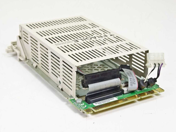 Compaq 199880-001 SCSI hot-plug drive caddy – rear three-quarter view showing carrier PCB, ribbon cable, and power connector