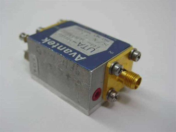 Avantek UTA-9665 broadband RF amplifier – opposite angled view showing SMA output connector and IN label