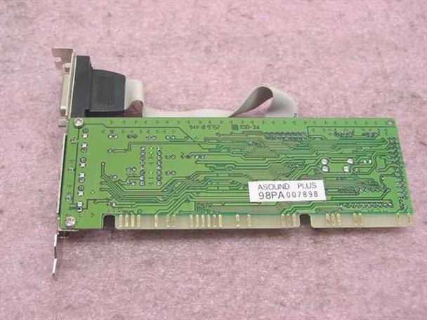 Asound AS004 ISA Sound Card solder-side PCB view with ASOUND PLUS label and serial number sticker