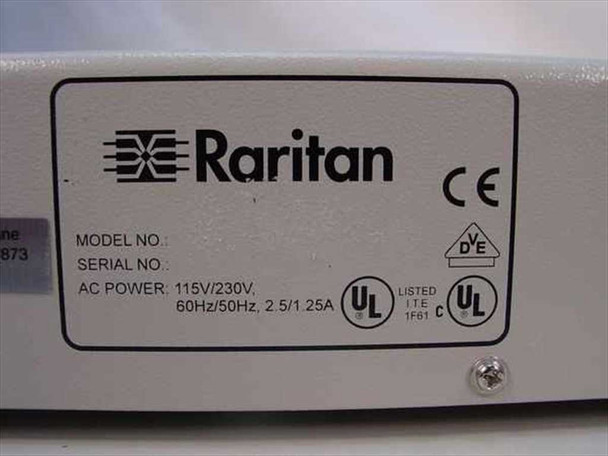 Raritan MCPS16 bottom label showing model number, AC power rating 115V/230V 60Hz/50Hz 2.5/1.25A, UL and CE certifications