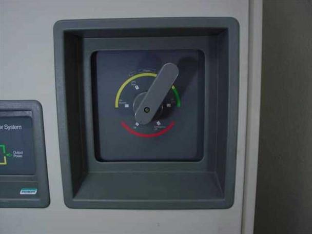 Emerson AP340 UPS – close-up of front-panel rotary bypass/transfer switch with color-coded arc indicator