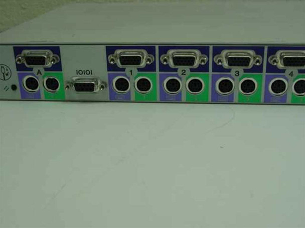 Compaq 106-1502-03 KVM Switch – close-up of console port (A), serial port, and ports 1–4 with VGA and PS/2 connectors