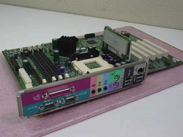 Dell OptiPlex GX400 motherboard MX-06F067 Socket 423 — front view showing I/O shield with PS/2, USB, serial, and parallel ports