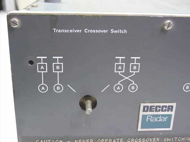 Decca Radar 65347 front panel close-up — Transceiver Crossover Switch section with A/B toggle lever and switching diagram