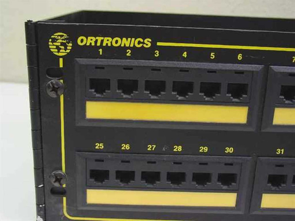 Ortronics OR-851004912 — close-up of front panel ports 1–31 with yellow port numbering and Ortronics branding