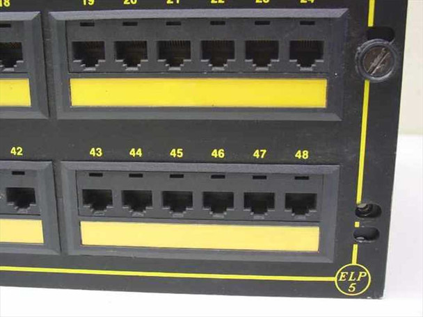 Ortronics ELP5 patch panel — close-up of ports 42–48 showing lower port rows and ELP5 badge on lower-right corner