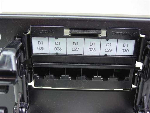 Lucent PatchMax close-up of port label strip showing D1 025 through D1 030 port numbering on one module