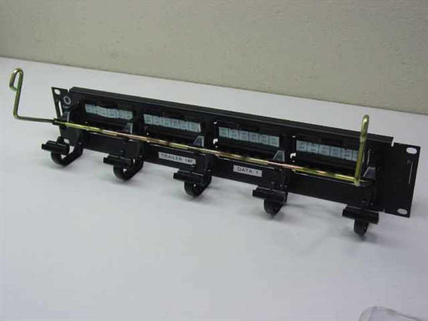 Lucent 110 rackmount patch panel front angled view showing three wiring modules and cable management hooks