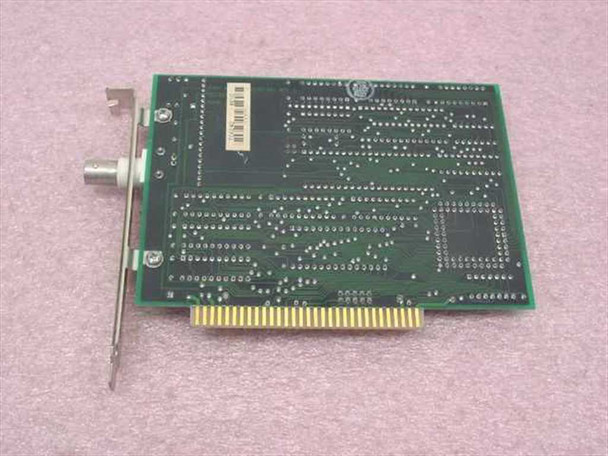 Thomas-Conrad TC6142 ISA Network Card – solder side showing PCB traces, ISA gold-finger edge connector, and BNC coax bracket port
