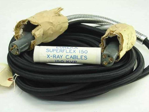 Eureka Superflex 150 KVP X-Ray Cable Assembly 21 ft — full coiled cable with both wrapped 4-pin connectors and original paper label visible