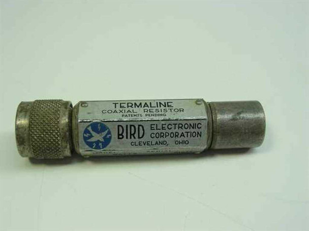 Bird Electronic Corporation 80M Termaline Coaxial Resistor — side label view showing 'Termaline Coaxial Resistor, Patents Pending' and Bird Electronic Corporation Cleveland Ohio markings