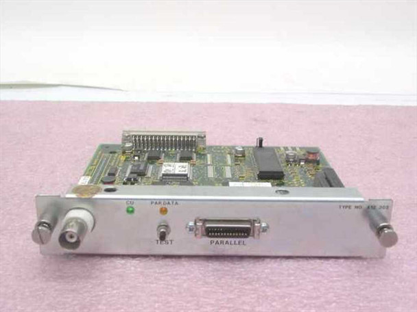i-data X12 202 print server module card front panel showing BNC connector, Centronics parallel port, PAR DATA LED, TEST button, and Type No. X12 202 label