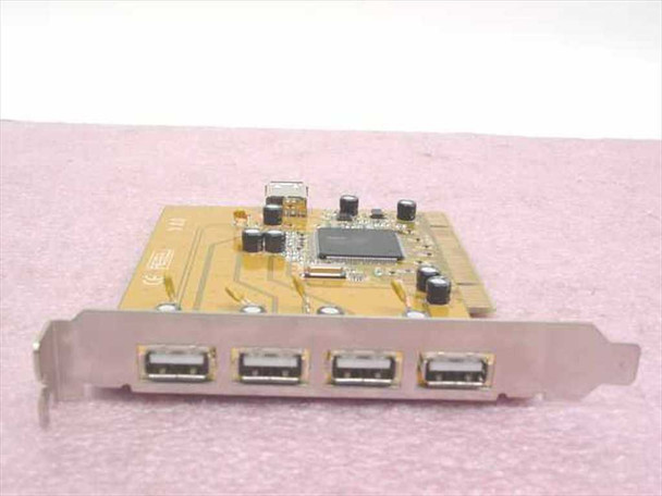 SIIG TK-P5U212 USB 2.0 PCI 5-Port Adapter Card — front angled view showing four external USB-A ports on bracket and one internal USB port on top edge with NEC controller chip visible on PCB
