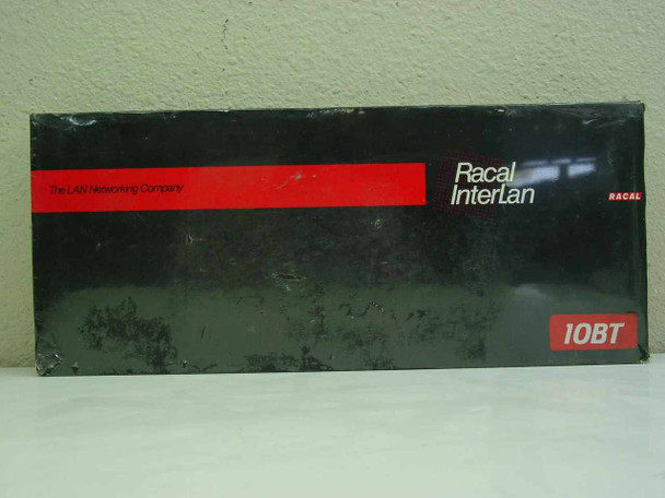Racal InterLan NI6510-10BT 10BASE-T ISA Ethernet card — original black retail box, front view showing Racal InterLan branding and 10BT model label