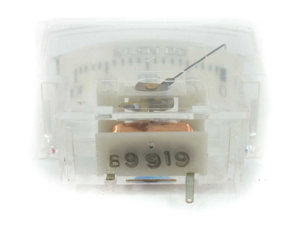 Modutec ME DVV 100 U panel meter rear view showing movement coil, terminals, and date code B9919