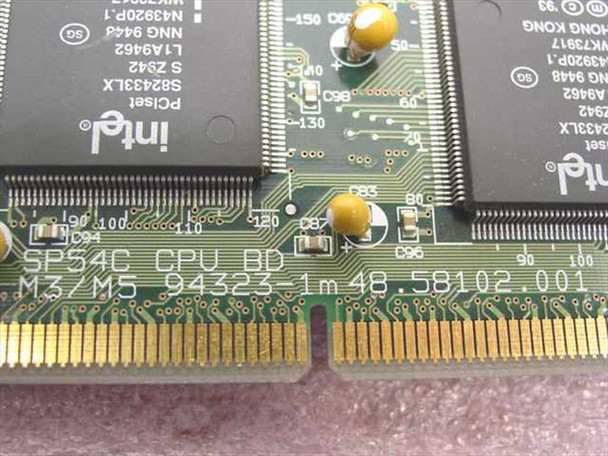 Acer 48.58102.001 CPU Board – close-up of PCB edge showing SP54C CPU BD, M3/M5, 94323-1m, and Intel PCIset chip markings