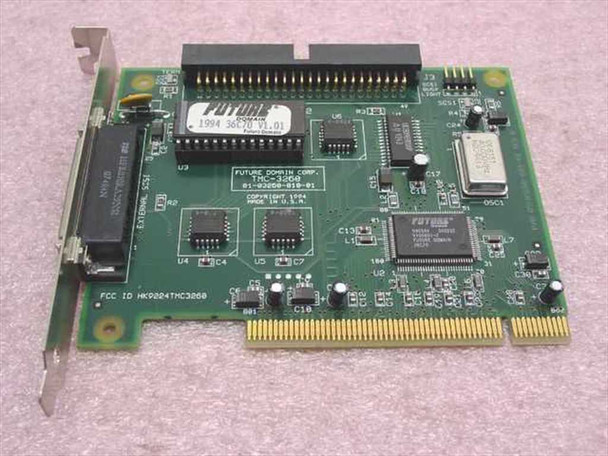 Future Domain TMC-3260 PCI SCSI host adapter top view showing board label, 36C70 chipset, and FCC ID HK9024TMC3260