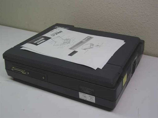 Savin SP2100 – right side and rear view showing parallel port connector and rating label