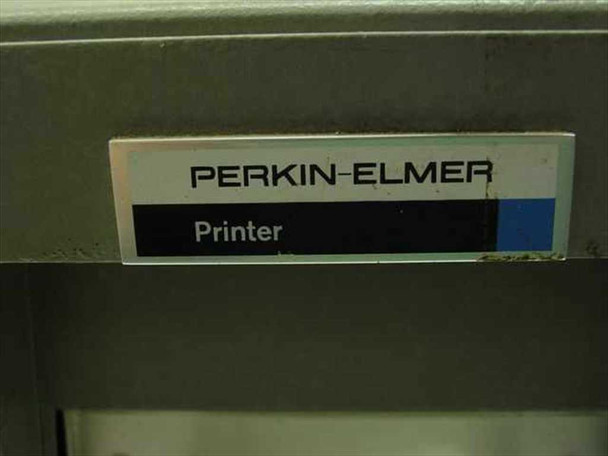 Perkin-Elmer 8x14 printer – close-up of front nameplate label reading PERKIN-ELMER Printer