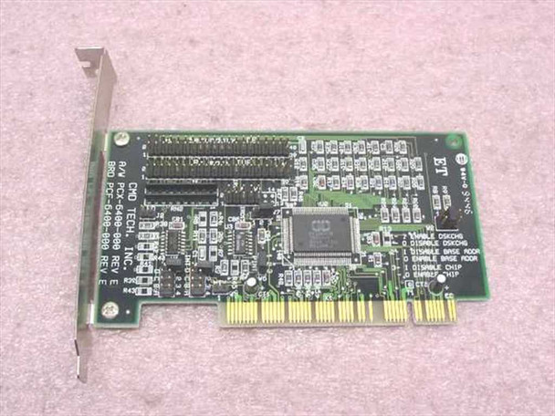 CMD Tech PCX-6400-000 PCI Dual IDE Controller Card Rev E — component side showing two 40-pin IDE connectors, main controller chip, jumper blocks, and PCI edge connector