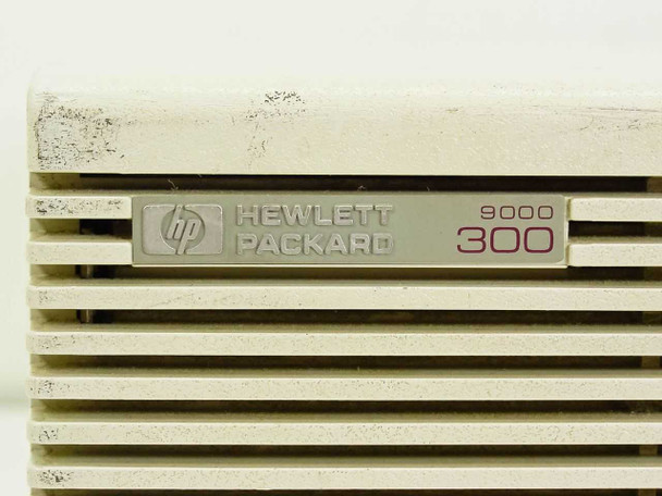 HP 9000 Series 300 chassis — close-up of front badge showing Hewlett-Packard logo and '9000 300' model designation