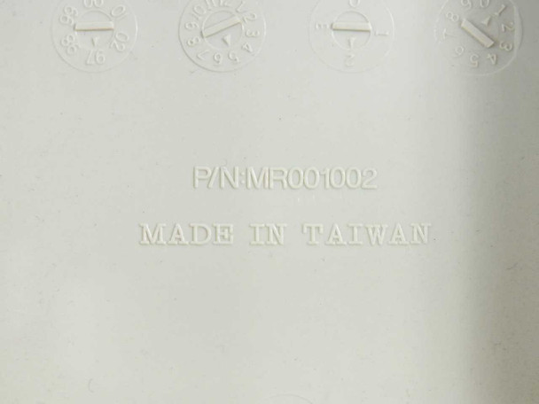 Bottom of Cybernet VP-15 caddy showing molded P/N MR001002 and MADE IN TAIWAN markings