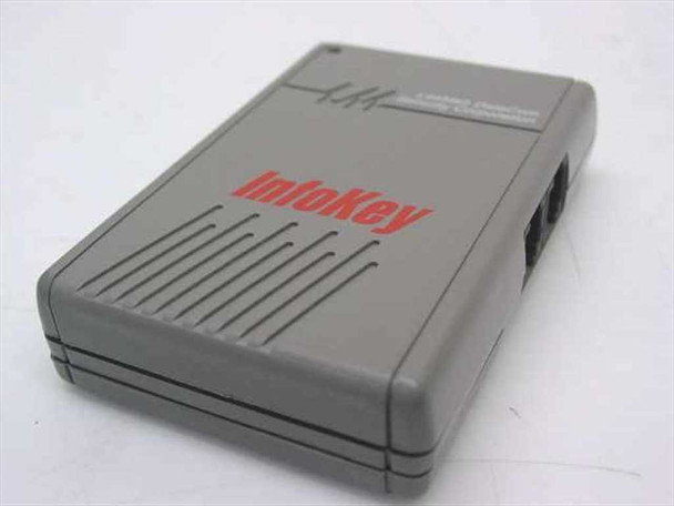 LeeMah DataCom InfoKey Interface Module RJ11C/W – front angled view showing InfoKey branding and vented gray housing