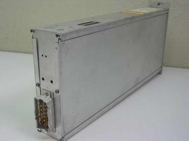 HP 8801A DC Amp plug-in module — left-side and rear view showing aluminum enclosure and multi-pin gold-contact rear connector