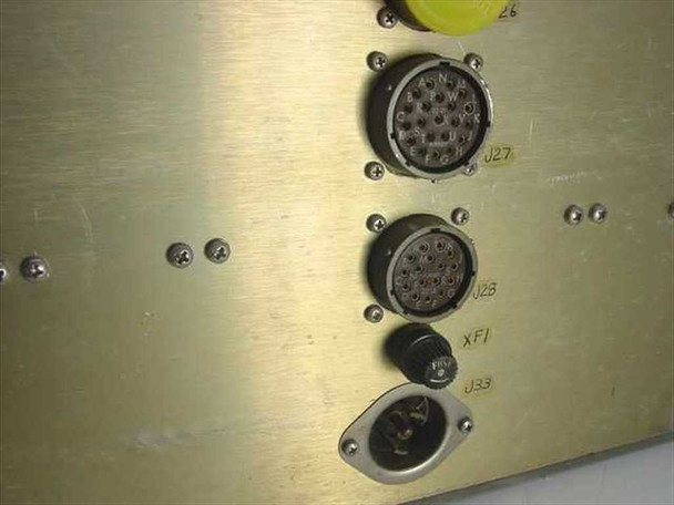 Hughes 3275720 PAM Decommutator – close-up of rear mil-spec circular connectors J27, J28, XF1, and J33