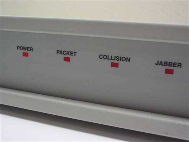 BICC EAZY Fiber Optic Hub – front panel close-up showing POWER, PACKET, COLLISION, and JABBER red LED indicators