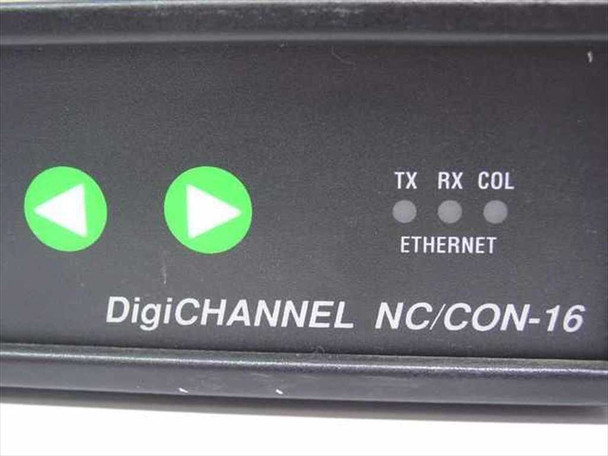 DigiBoard DigiChannel NC/CON-16 – close-up of front panel showing TX, RX, COL Ethernet LEDs and DigiCHANNEL NC/CON-16 label