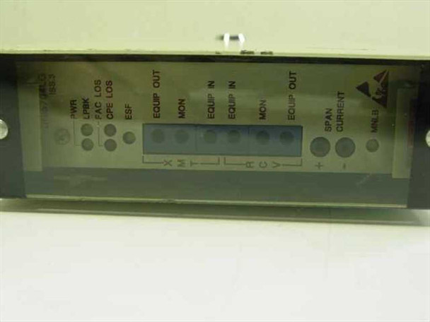Teltrend 390ALCD front panel close-up showing PWR, LPMK, PAC LOS, CPE LOS, ESF, MON, EQUIP IN, EQUIP OUT, SPAN CURRENT, and MNLS LED indicators
