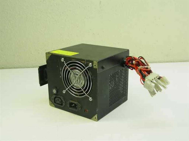 Han One HN-0150SB power supply – rear view showing IEC AC inlet, cooling fan, and AT-style Molex output harness