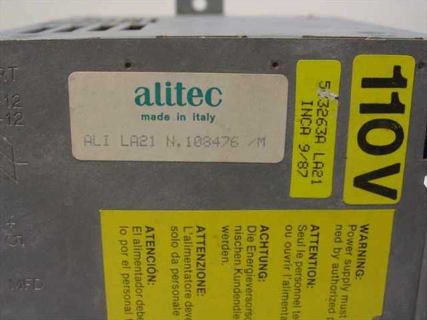 Alitec ALI LA21 N model label closeup – reads ALI LA21 N, 5/3263A LA21, INCR 9/87, 110V, made in Italy