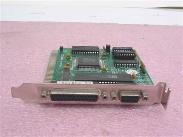 JCC 800628 8-bit ISA controller card front view showing DB25 parallel and DB9 serial external ports on bracket