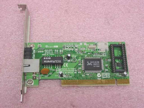 Acer 91.AB899.002 PCI Ethernet card top view showing Realtek RTL8139 chipset and PCI edge connector