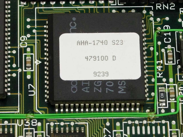 Adaptec AHA-1740 main controller chip close-up showing AHA-1740 S23 label, part number 479100 D, and date code 9239