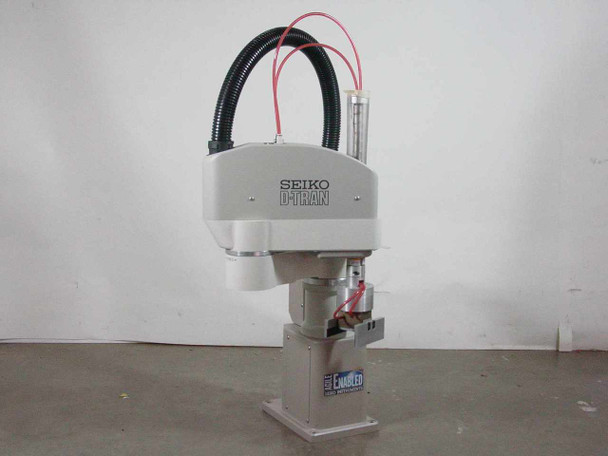 Seiko TT8450 D-Tran SCARA Robot with Robohand RP-15 end effector — left front view showing full robot arm and pedestal base with Agile Enabled label