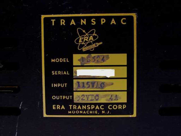 ERA Transpac LS324 rating plate label — Model LS324, Input 115VAC, Output 32VDC 4A, ERA Transpac Corp Moonachie NJ