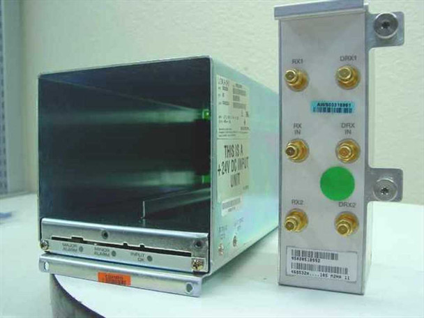 Emerson Lorain MHSA20FRM converter unit front and side panel view showing green LED indicator, front controls, and side SMA RF connectors with labels PKE1, DIKE1, PIK IN, DIKE IN, PKE2, DIKE2