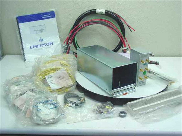Emerson Lorain MHSA20FRM 528948 RET Converter Modification Kit — full kit contents spread on table including converter unit, wiring harness, cables, connectors, and Emerson installation manual