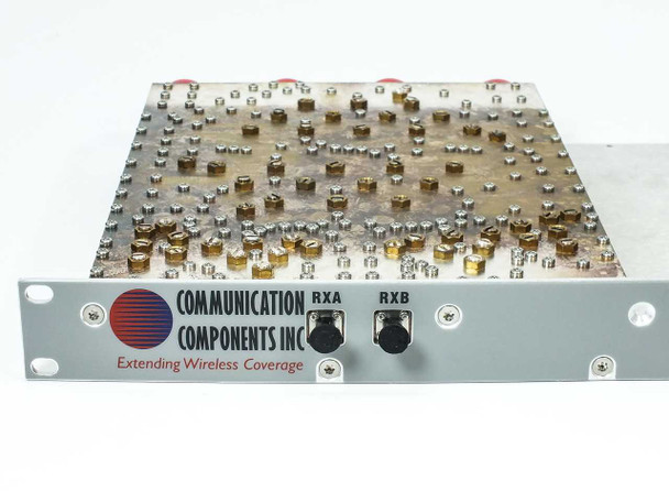 CCI DUP-1819-2-1 duplexer front panel close-up showing Communication Components Inc branding and RXA RXB connectors