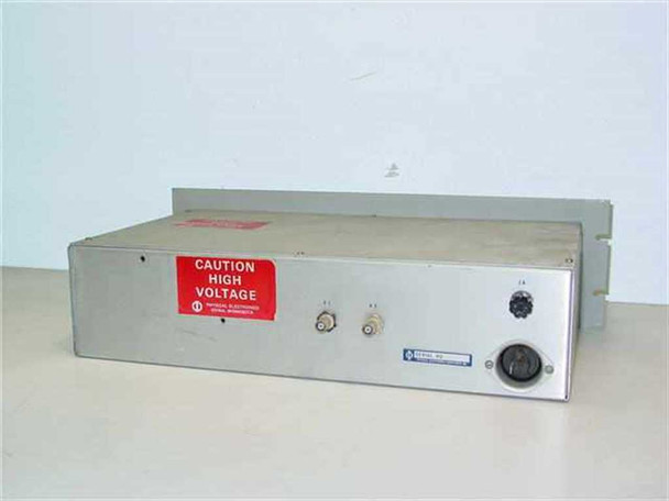 Physical Electronics PHI 20-025 Sample Heater Control rear and top view showing Caution High Voltage label, two BNC connectors, and multi-pin circular connector