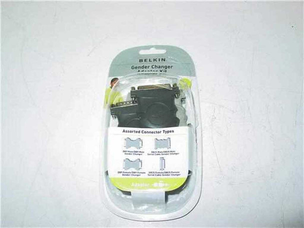 Belkin Gender Changer Adapter Kit in original retail clamshell packaging, front view showing product and connector diagrams