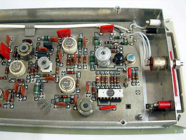 Interior PCB view of second Quintron modulator card showing denser analog component population including transistors, trimmer pots, and passive components