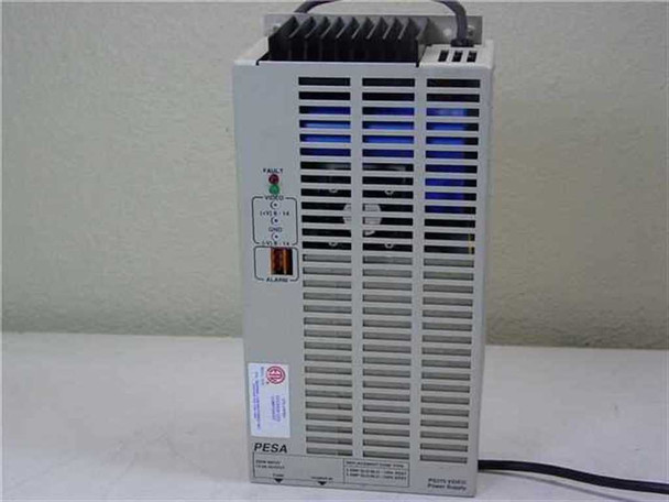PESA PS270 Video Power Supply Module — right-side view showing ventilation fins, status LEDs, and PESA label